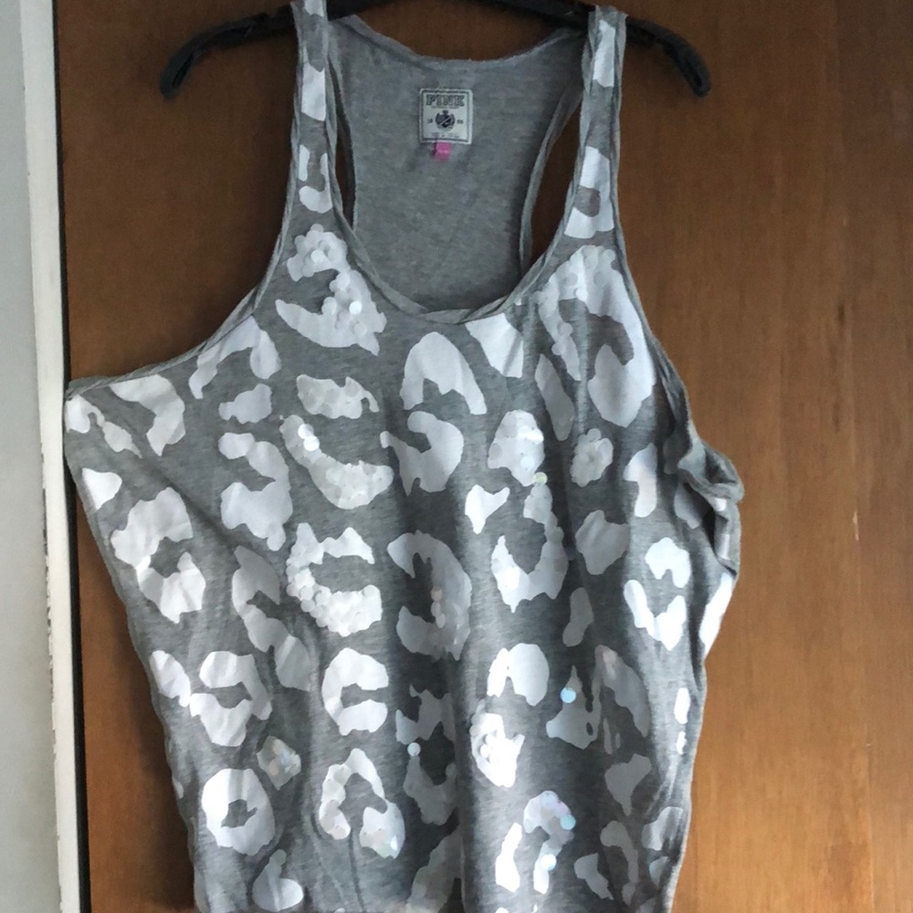 Vintage PINK oversized athletic tank with sequins size M leopard spots